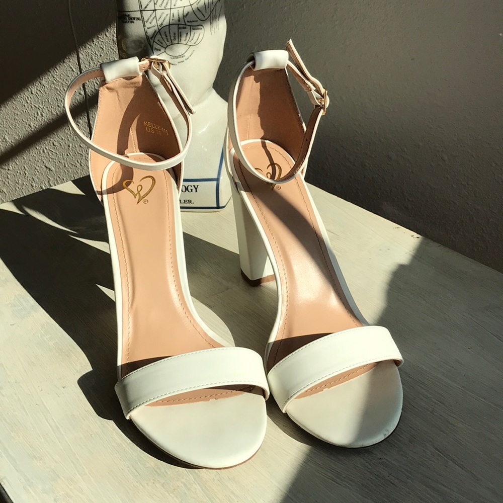 White Windsor Block Heels